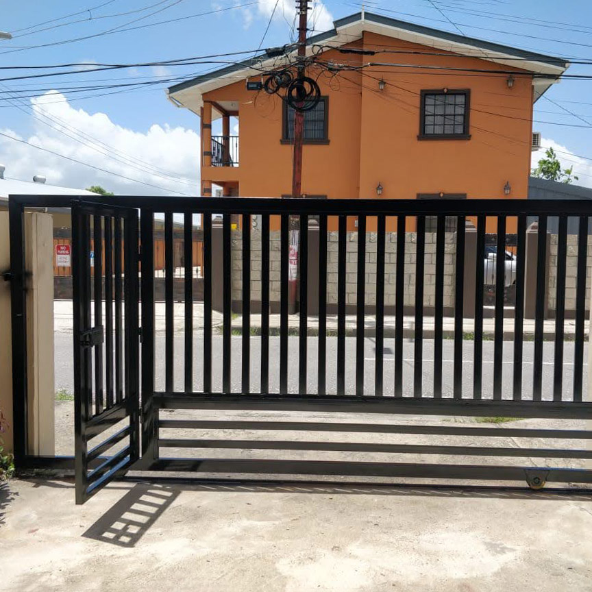 Mondrian Sliding Gate With Pedestrian Gate Insert Ramwill Industries